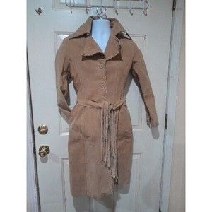 Women's Vintage Jennyfer J Western Suede Leather Duster Fringe Belt Coat Sz M